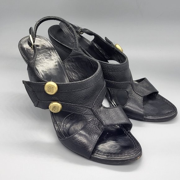 Givenchy Logo Button Wedge Heel Sandals - Picture 1 of 16
